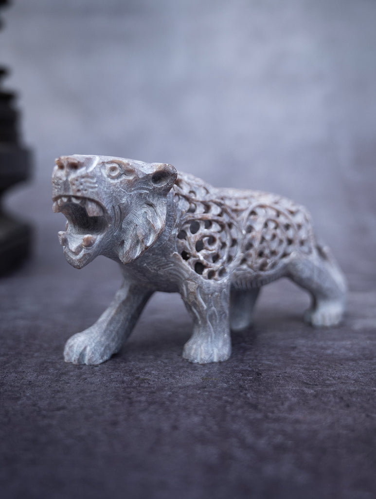 Soapstone Filigree Leopard Duo Curio