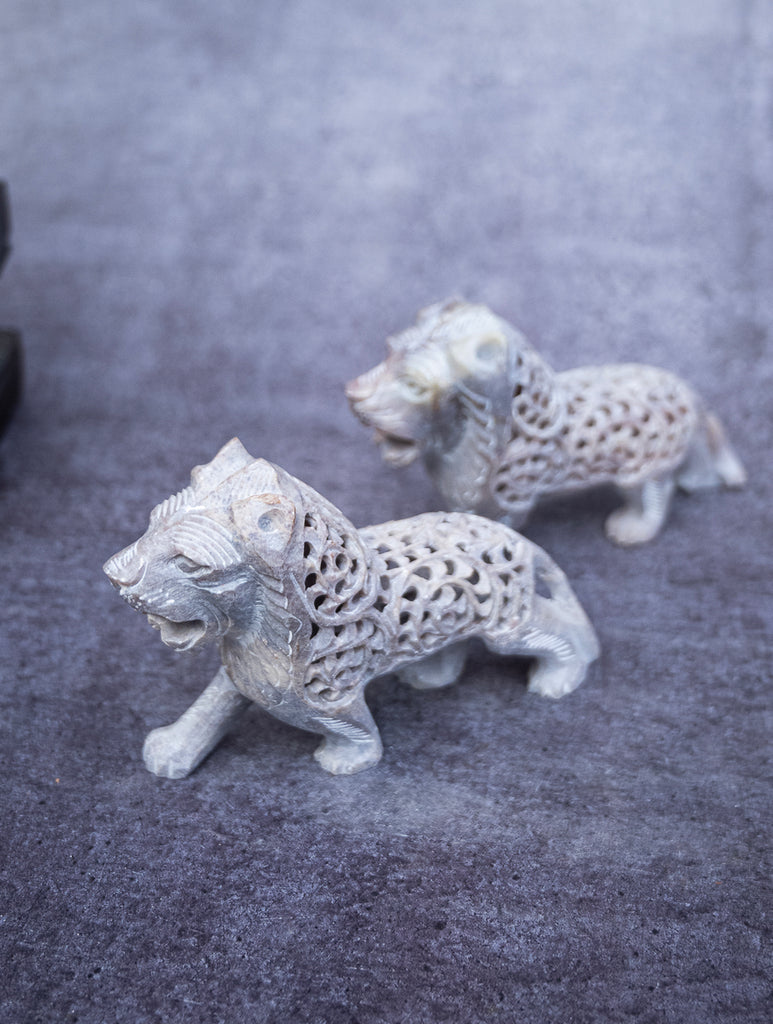 Soapstone Filigree Lion Duo Curio