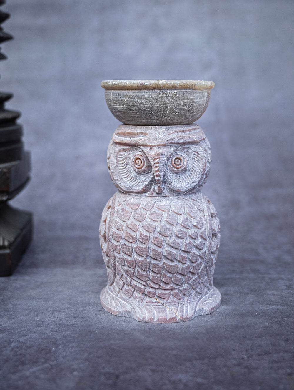 Load image into Gallery viewer, Soapstone Filigree Owl Tea Light Holder