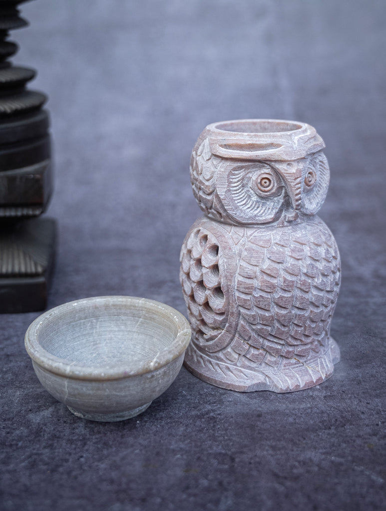 Soapstone Filigree Owl Tea Light Holder
