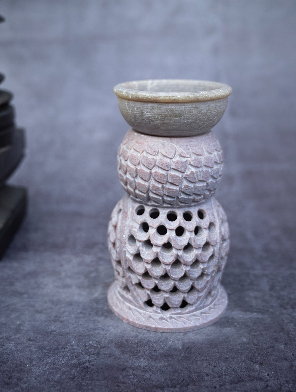 Load image into Gallery viewer, Soapstone Filigree Owl Tea Light Holder