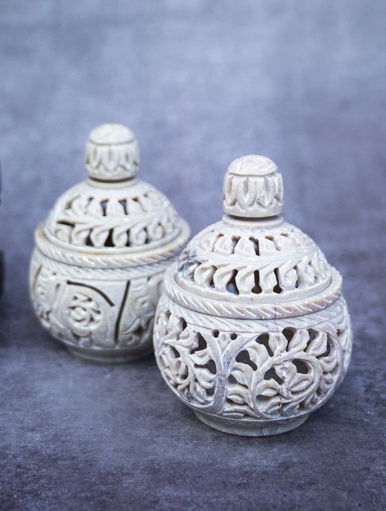 Soapstone Filigree Round Tea Light Holder