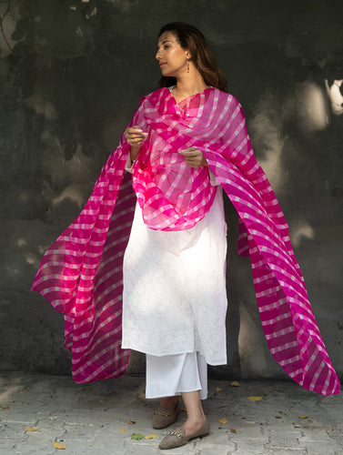Soft Kota Silk Lehariya Dupatta - Magenta Vibrance