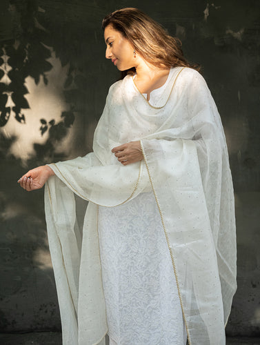 Soft Kota Silk Mukaish Dupatta - Elegant Cream