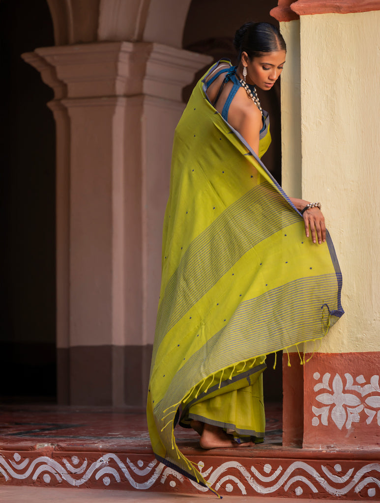 Soft & Light. Handwoven Bengal Cotton Saree - Citrine Haze