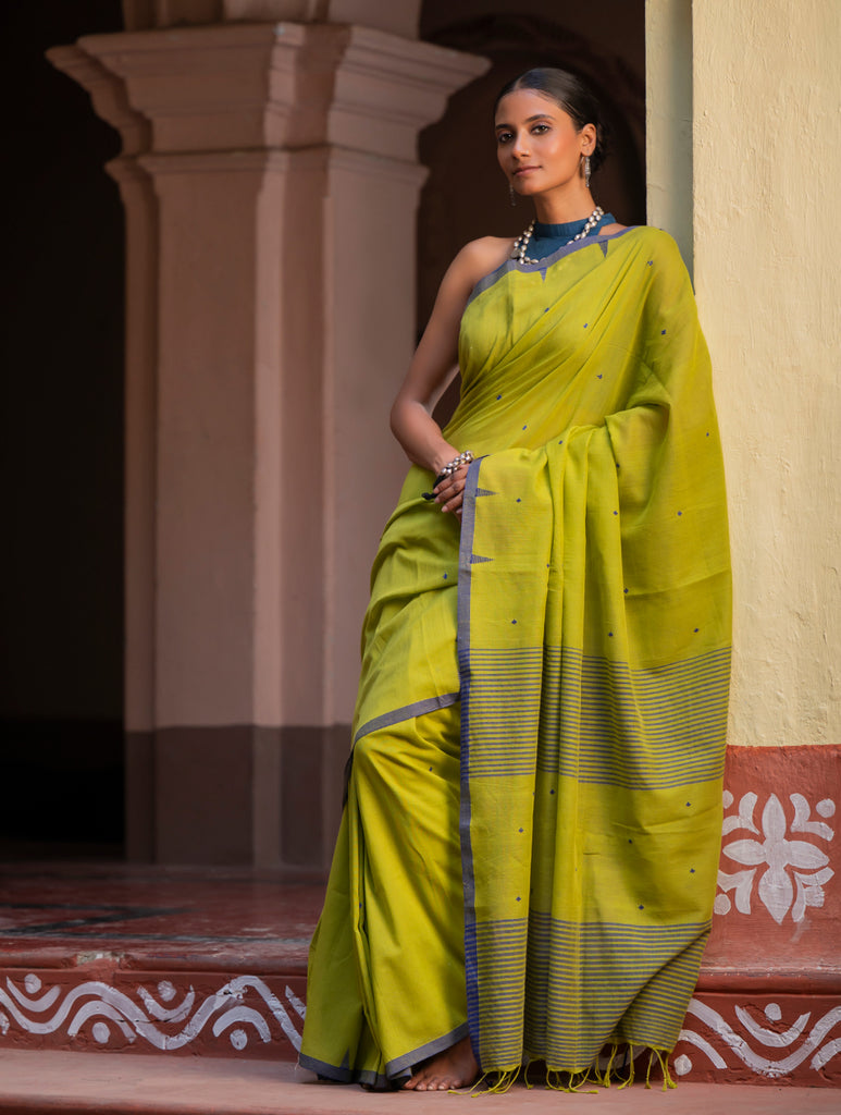 Soft & Light. Handwoven Bengal Cotton Saree - Citrine Haze