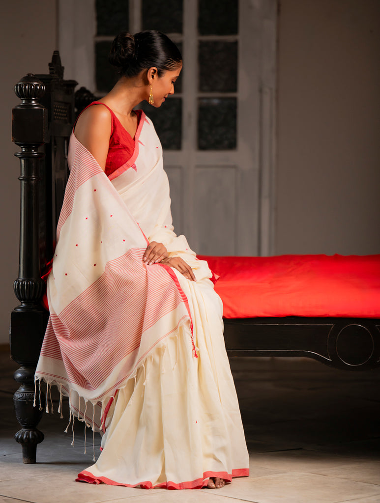 Soft & Light. Handwoven Bengal Cotton Saree - Classic Hues