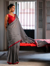 Load image into Gallery viewer, Soft &amp; Light. Handwoven Bengal Cotton Saree - Crimson Touch
