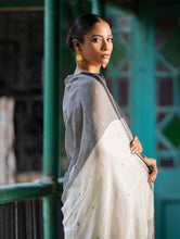 Load image into Gallery viewer, Soft &amp; Light. Handwoven Bengal Cotton Saree - Grey Elegance 
