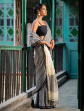 Load image into Gallery viewer, Soft &amp; Light. Handwoven Bengal Cotton Saree - Grey Elegance 