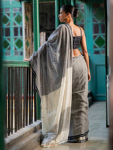 Load image into Gallery viewer, Soft &amp; Light. Handwoven Bengal Cotton Saree - Grey Elegance 