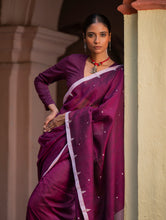 Load image into Gallery viewer, Soft &amp; Light. Handwoven Bengal Cotton Saree - Maroon Reverie