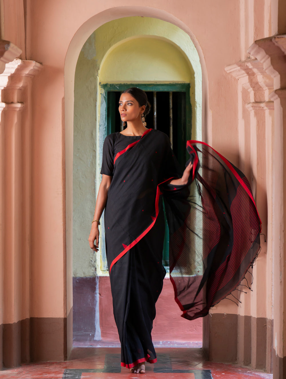 Soft & Light. Handwoven Bengal Cotton Saree - Nishir Bindu