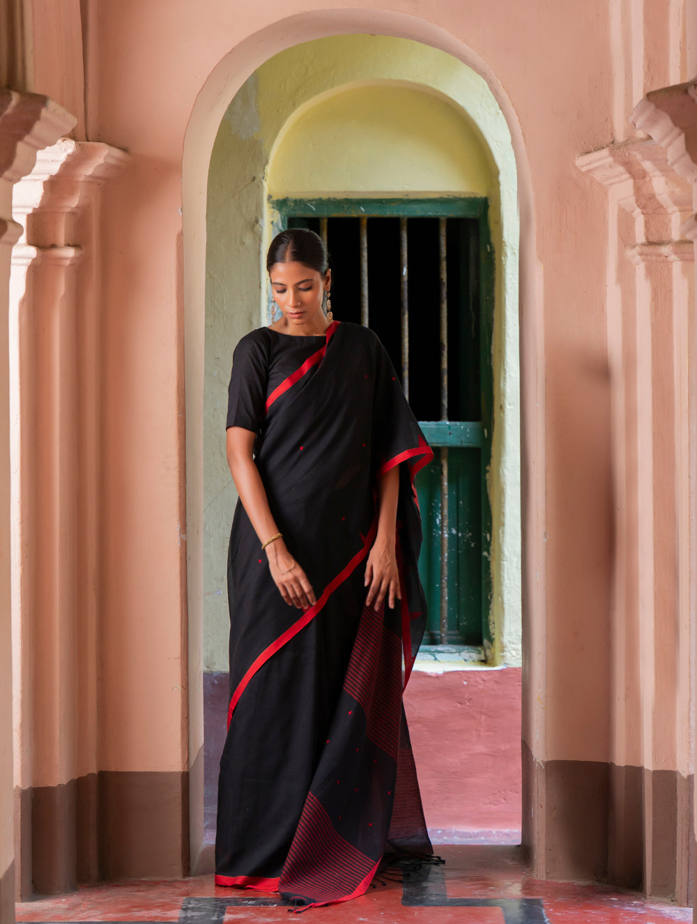 Soft & Light. Handwoven Bengal Cotton Saree - Nishir Bindu
