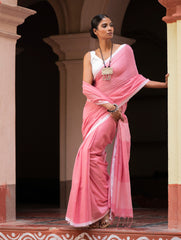 Soft & Light. Handwoven Bengal Cotton Saree - Rose Tones