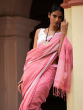 Load image into Gallery viewer, Soft &amp; Light. Handwoven Bengal Cotton Saree - Rose Tones