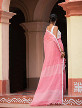 Load image into Gallery viewer, Soft &amp; Light. Handwoven Bengal Cotton Saree - Rose Tones
