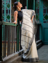 Load image into Gallery viewer, Soft &amp; Light Handwoven Bengal Khadi Cotton Saree - Monochrome Moods