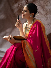 Load image into Gallery viewer, Striking Elegance. Exclusive Handwoven North-East Cotton Saree - Cerise Bloom