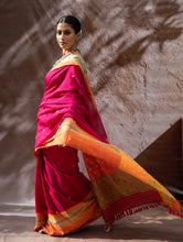 Load image into Gallery viewer, Striking Elegance. Exclusive Handwoven North-East Cotton Saree - Cerise Bloom