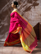 Load image into Gallery viewer, Striking Elegance. Exclusive Handwoven North-East Cotton Saree - Cerise Bloom