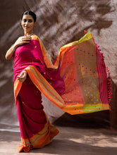 Load image into Gallery viewer, Striking Elegance. Exclusive Handwoven North-East Cotton Saree - Cerise Bloom