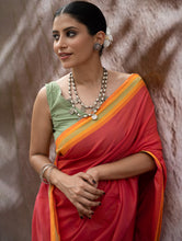 Load image into Gallery viewer, Striking Elegance. Exclusive Handwoven North-East Cotton Saree - Coral Reverie