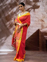 Load image into Gallery viewer, Striking Elegance. Exclusive Handwoven North-East Cotton Saree - Coral Reverie