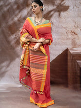 Load image into Gallery viewer, Striking Elegance. Exclusive Handwoven North-East Cotton Saree - Coral Reverie