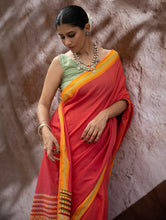 Load image into Gallery viewer, Striking Elegance. Exclusive Handwoven North-East Cotton Saree - Coral Reverie