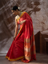 Load image into Gallery viewer, Striking Elegance. Exclusive Handwoven North-East Cotton Saree - Flamingo