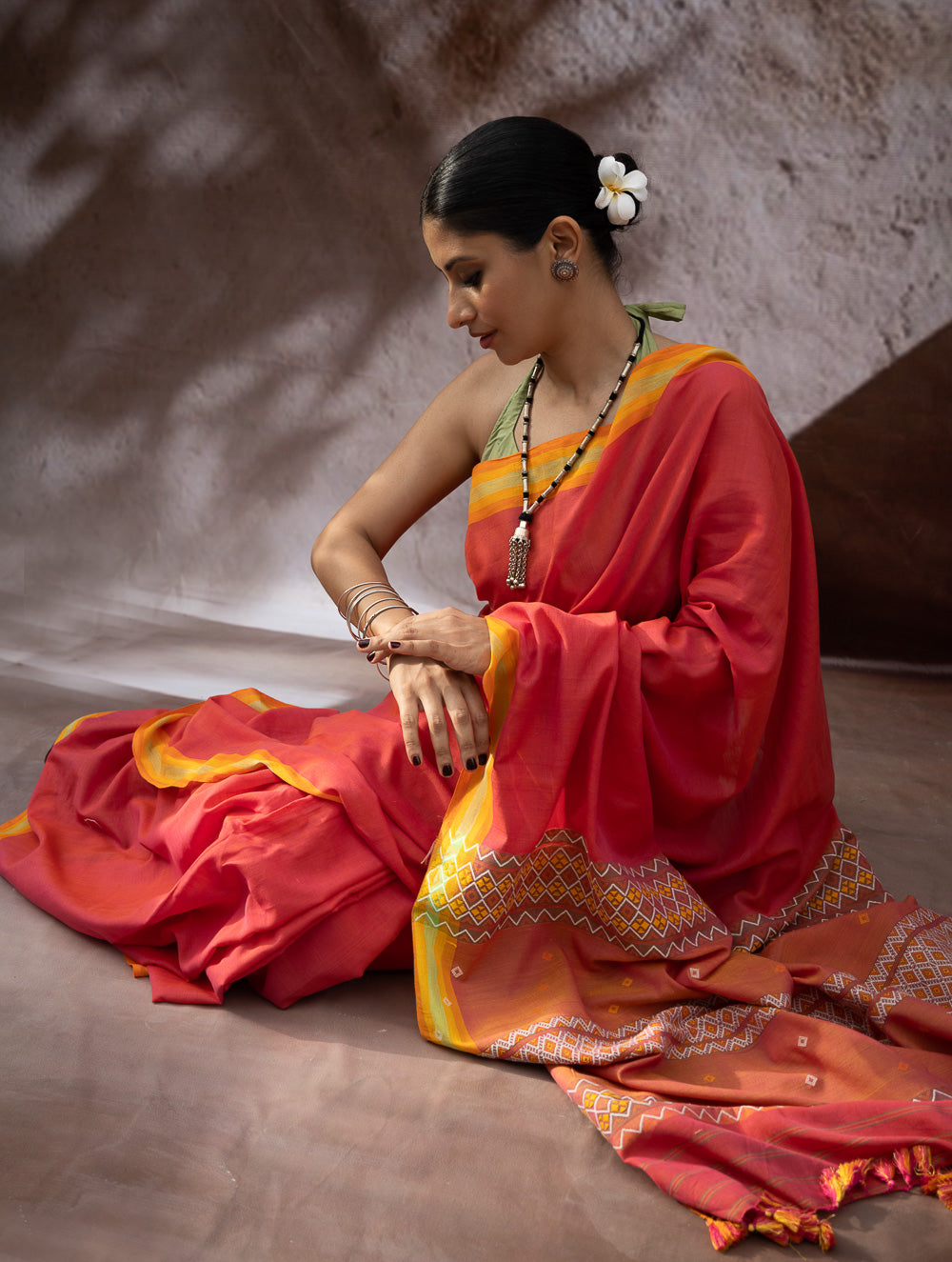 Load image into Gallery viewer, Striking Elegance. Exclusive Handwoven North-East Cotton Saree - Flamingo
