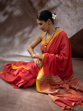 Load image into Gallery viewer, Striking Elegance. Exclusive Handwoven North-East Cotton Saree - Flamingo