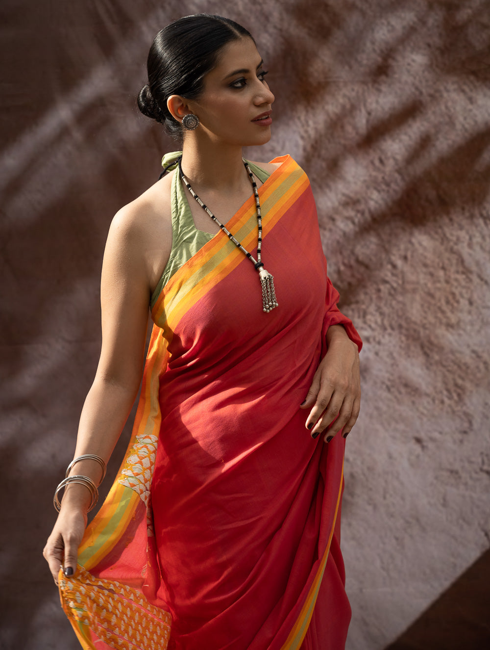 Load image into Gallery viewer, Striking Elegance. Exclusive Handwoven North-East Cotton Saree - Flamingo
