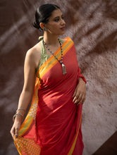 Load image into Gallery viewer, Striking Elegance. Exclusive Handwoven North-East Cotton Saree - Flamingo