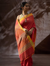 Load image into Gallery viewer, Striking Elegance. Exclusive Handwoven North-East Cotton Saree - Flamingo