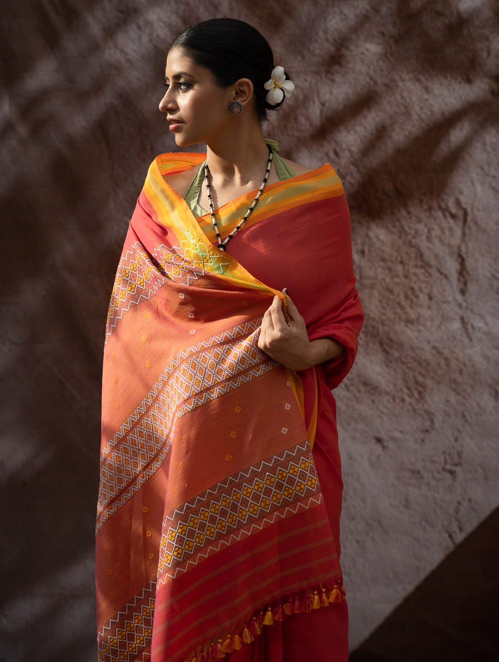 Load image into Gallery viewer, Striking Elegance. Exclusive Handwoven North-East Cotton Saree - Flamingo