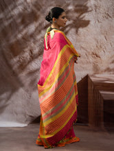 Load image into Gallery viewer, Striking Elegance. Exclusive Handwoven North-East Cotton Saree - Fuchsia Grid