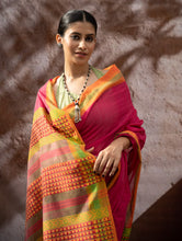 Load image into Gallery viewer, Striking Elegance. Exclusive Handwoven North-East Cotton Saree - Fuchsia Grid