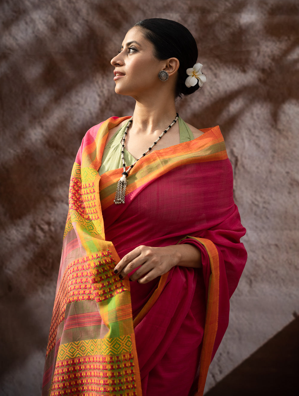Load image into Gallery viewer, Striking Elegance. Exclusive Handwoven North-East Cotton Saree - Fuchsia Grid