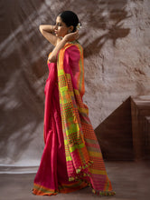 Load image into Gallery viewer, Striking Elegance. Exclusive Handwoven North-East Cotton Saree - Fuchsia Grid