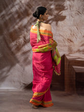 Load image into Gallery viewer, Striking Elegance. Exclusive Handwoven North-East Cotton Saree - Fuchsia Grid
