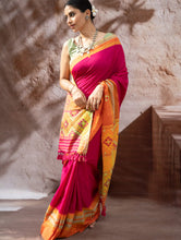 Load image into Gallery viewer, Striking Elegance. Exclusive Handwoven North-East Cotton Saree - Fuchsia Tapestry