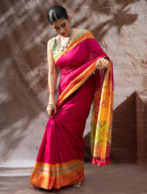 Load image into Gallery viewer, Striking Elegance. Exclusive Handwoven North-East Cotton Saree - Fuchsia Tapestry