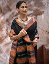 Load image into Gallery viewer, Striking Elegance. Exclusive Handwoven North-East Cotton Saree - Noir Blooms