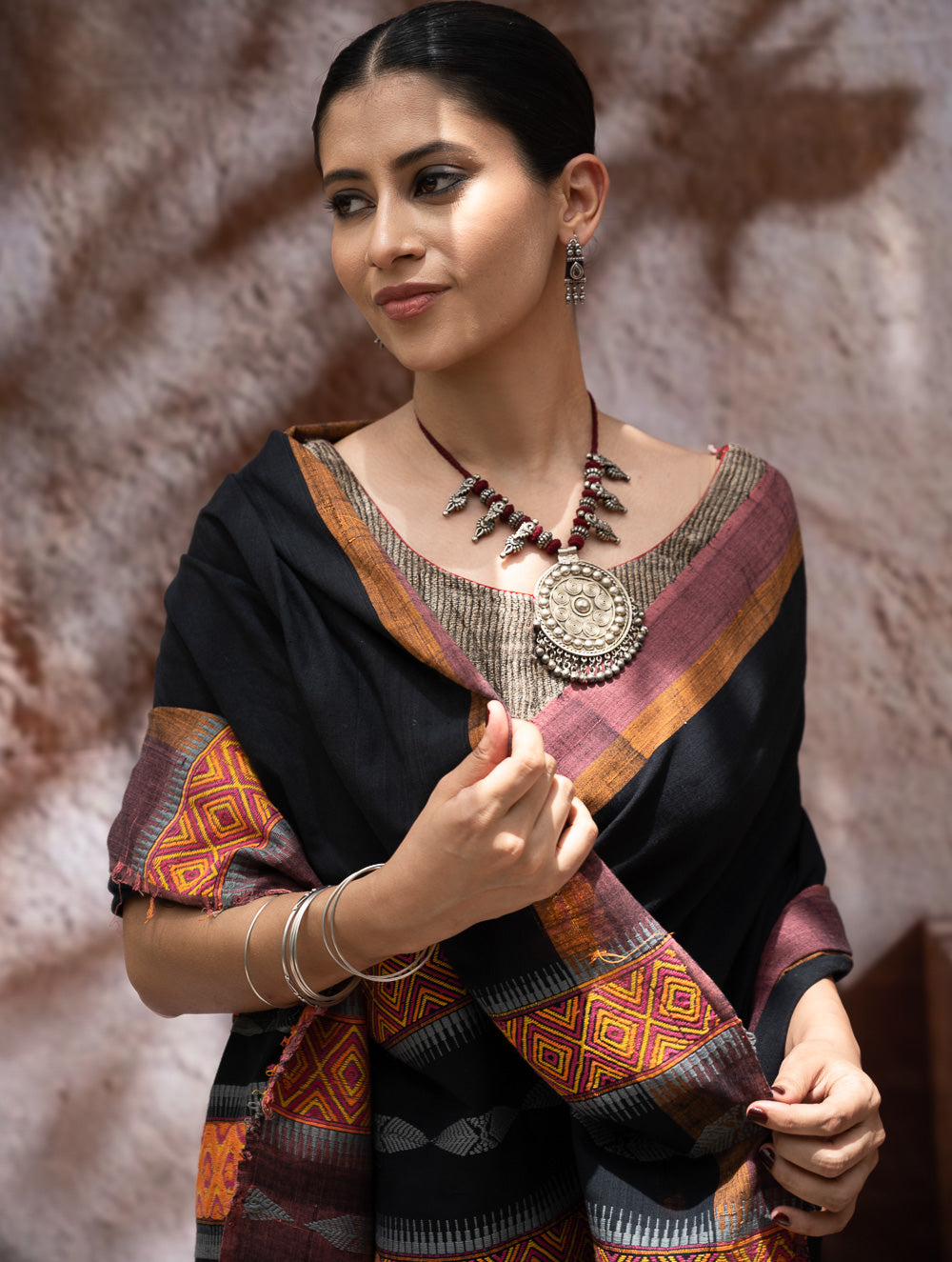 Load image into Gallery viewer, Striking Elegance. Exclusive Handwoven North-East Cotton Saree - Noir Blooms