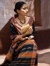 Load image into Gallery viewer, Striking Elegance. Exclusive Handwoven North-East Cotton Saree - Noir Blooms