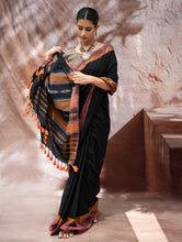 Load image into Gallery viewer, Striking Elegance. Exclusive Handwoven North-East Cotton Saree - Noir Blooms