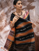 Load image into Gallery viewer, Striking Elegance. Exclusive Handwoven North-East Cotton Saree - Noir Blooms