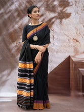 Load image into Gallery viewer, Striking Elegance. Exclusive Handwoven North-East Cotton Saree - Noir Prism